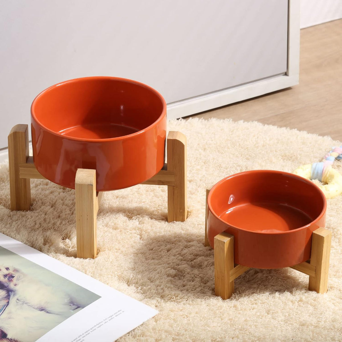 Petygooing Rust Red Elevated/Raised Ceramic Dog Bowl for Small Breeds, Dog Food Water Dish with