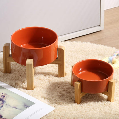 Petygooing 28 OZ Rust Red Elevated/Raised Ceramic Dog Bowl for Small and Medium Breeds, Dog Food