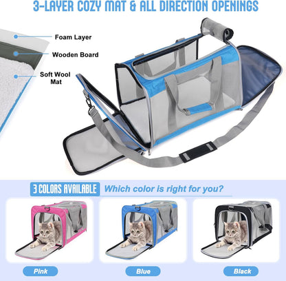 Pet Carrier for Large Cats of 20 Lbs, Collapsible Carrier Bag for Big Cat or 2 Kittens,Soft Sided