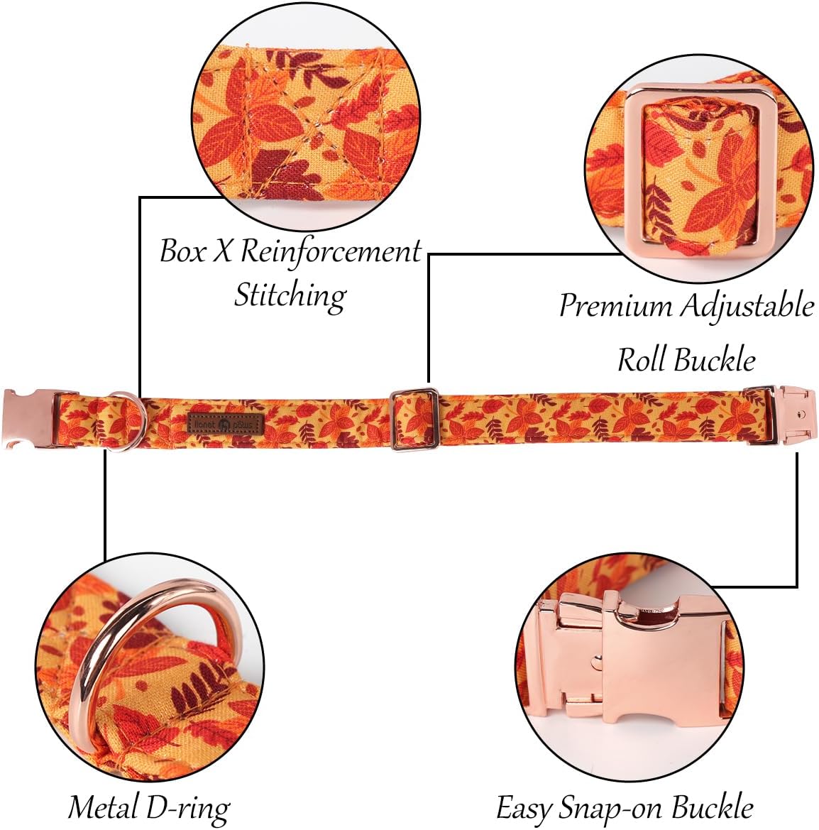 Lionet Paws Dog Collar with Bowtie - Cute Cotton Adjustable Fall Bowtie Dog Collar with Metal