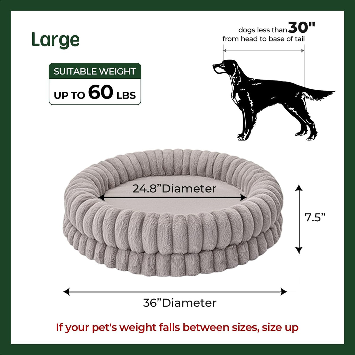 BALANCE Luxury Donut Dog Bed, 36 Inches Round Dog Beds Large Sized Dogs Washable, Orthopedic