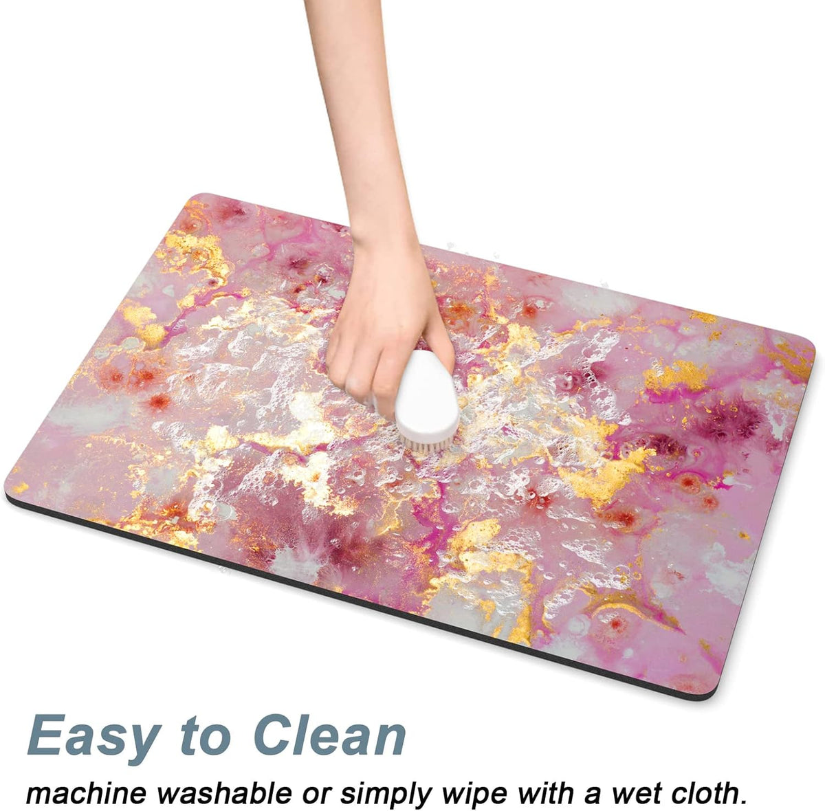 Rnivvi Dog Food Mat, 12" x 19" Absorbent Dog Cat Bowl Mat for Food and Water, Cute Anti-Slip Rubber