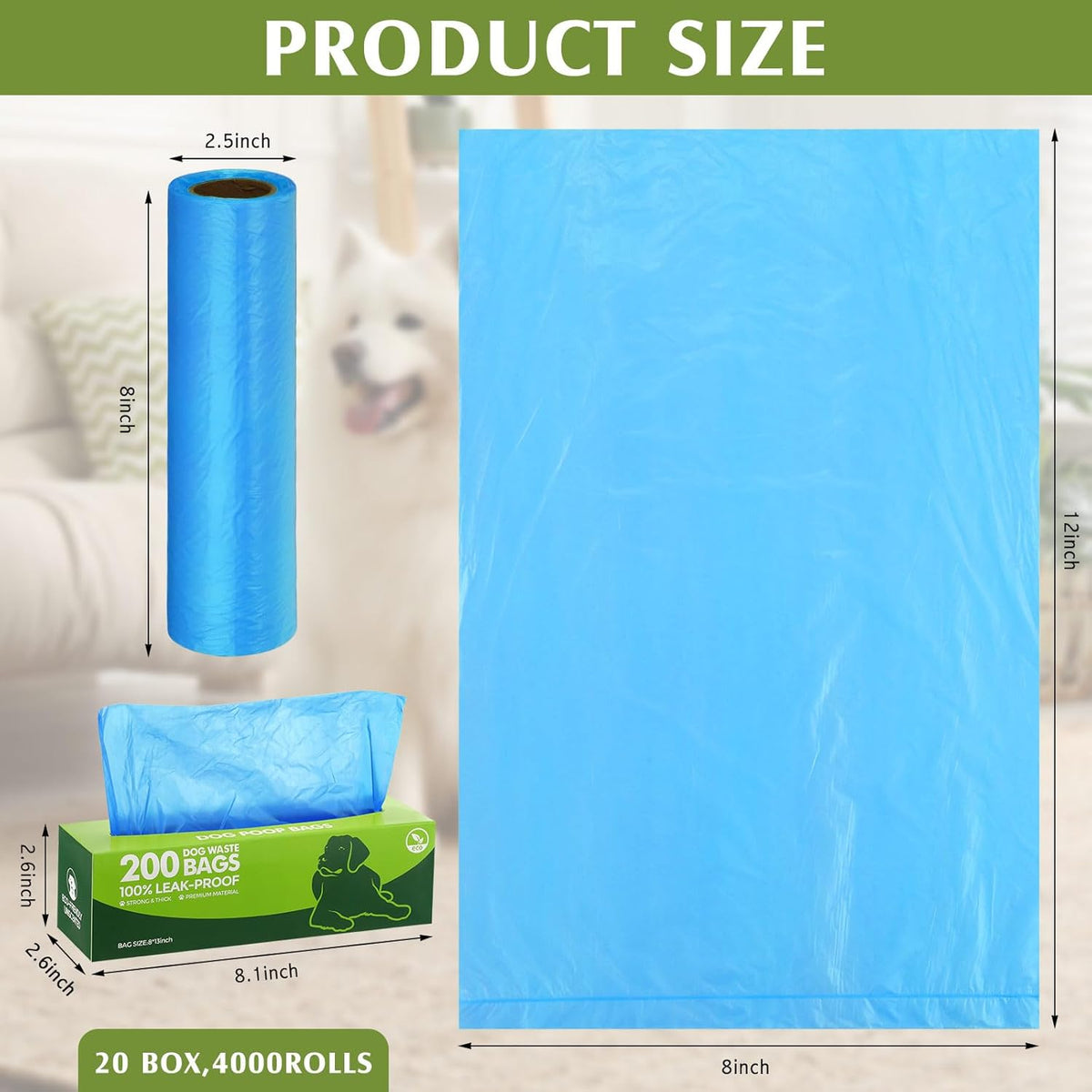 Sherr 20 Boxed Rolls 4000 Counts Dog Poop Bags Bulk Leak Proof Dog Waste Bags Universal Pet Doggy