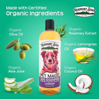 VERMONT SOAP Organics Pet Shampoo - Infused with Organic & Natural Olive Oil, Coconut & Aloe Vera
