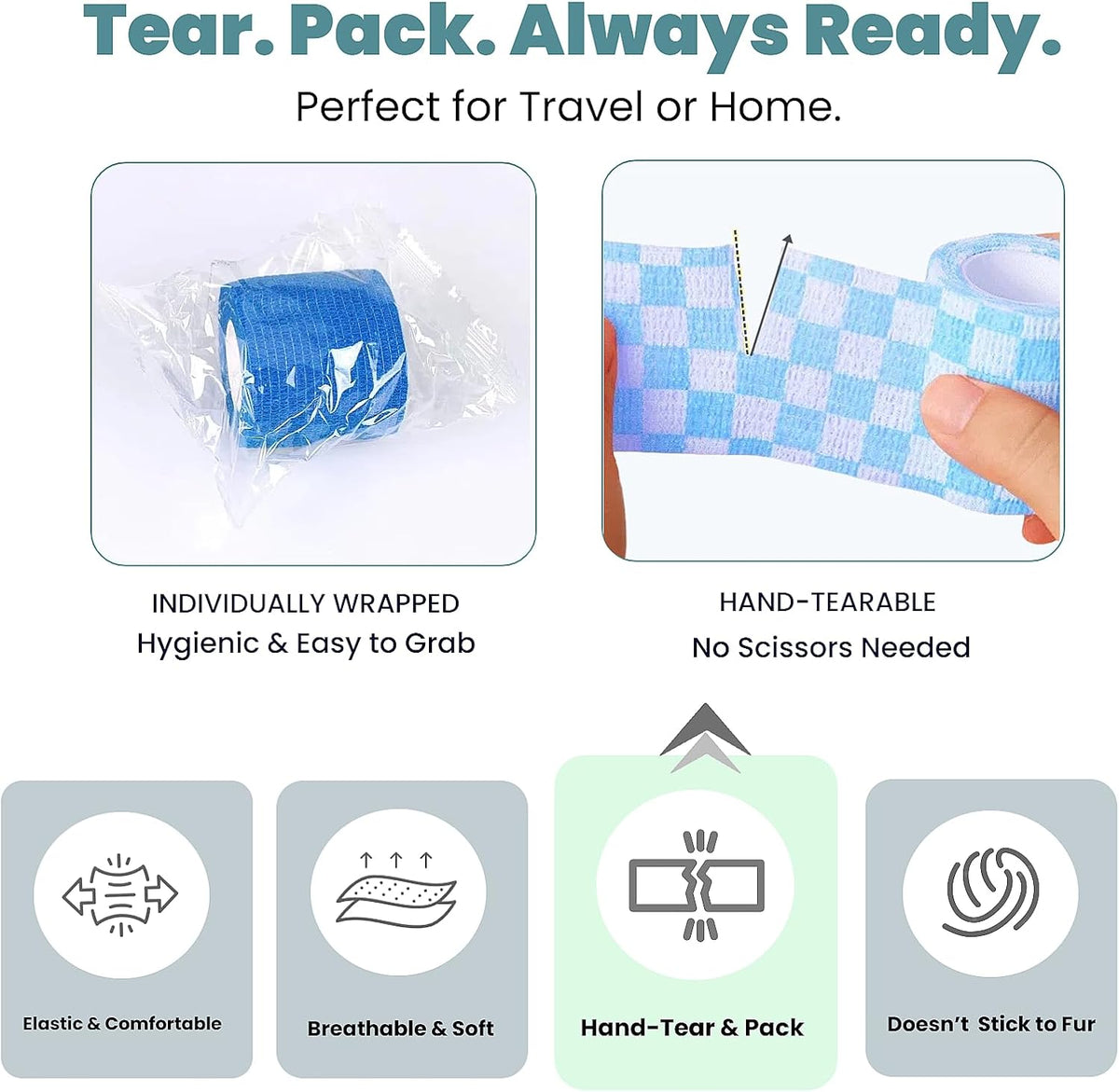 Pet Bandage 6 Rolls, Adhesive Bandage, Self Adhesive Bandage, First Aid Adhesive Gauze, for Horses