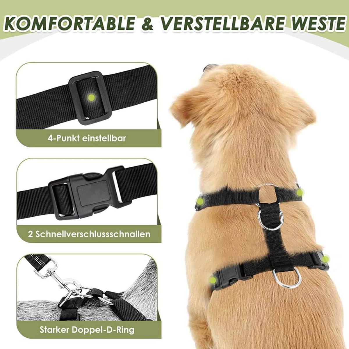 Lukovee Dog Seat Belt for Car, Adjustable Dog Car Harness for Large Medium Small Dogs, Soft Padded