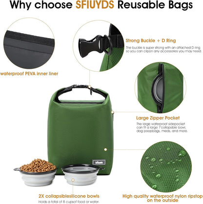 Dog Food Travel Bag,Pet Food Container 20 lb w/2PCS Collapsible Dog Travel Bowls and Zipper Side