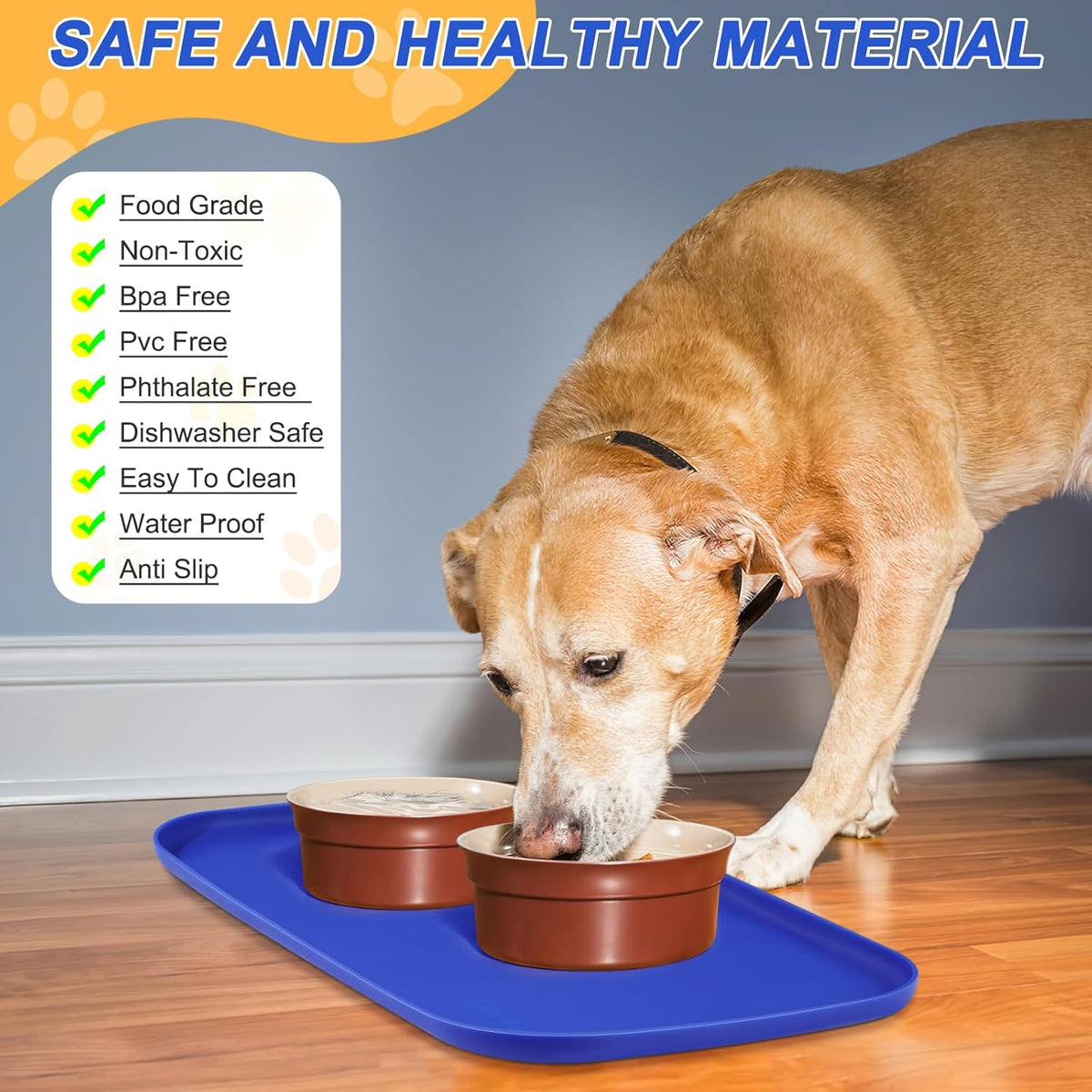 Silicone Pet Feeding Mat with Raised Edge for Food and Water, Dog Bowl Mats, Cat Bowls Placemat