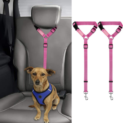 BWOGUE 2 Packs Dog Cat Safety Seat Belt Strap Car Headrest Restraint Adjustable Nylon Fabric Dog