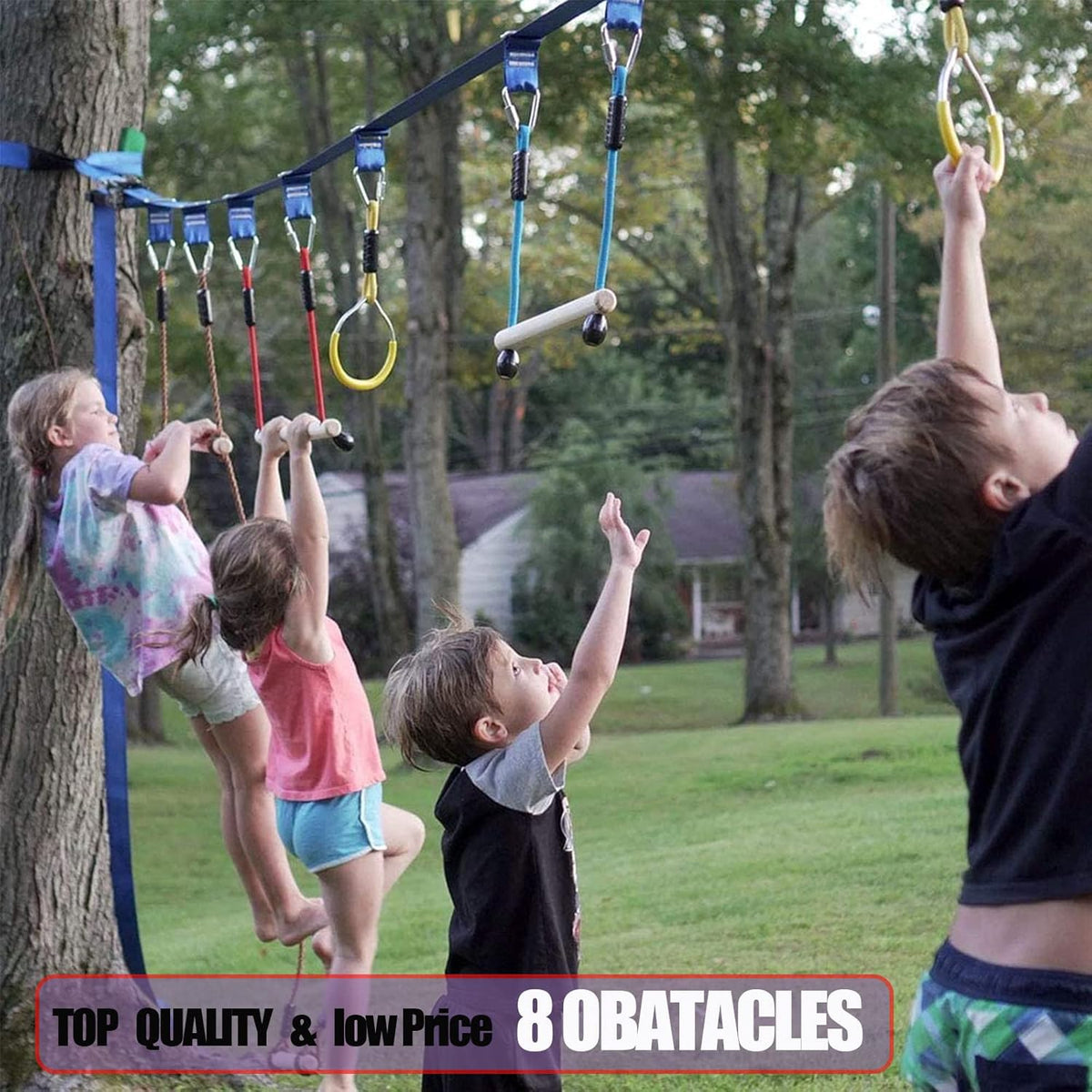 2×56ft Ninja Warrior Obstacle Course for Kids - 600 lbs Weight Capacity, Slackline Obstacle Course