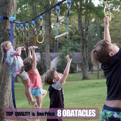 2×56ft Ninja Warrior Obstacle Course for Kids - 600 lbs Weight Capacity, Slackline Obstacle Course