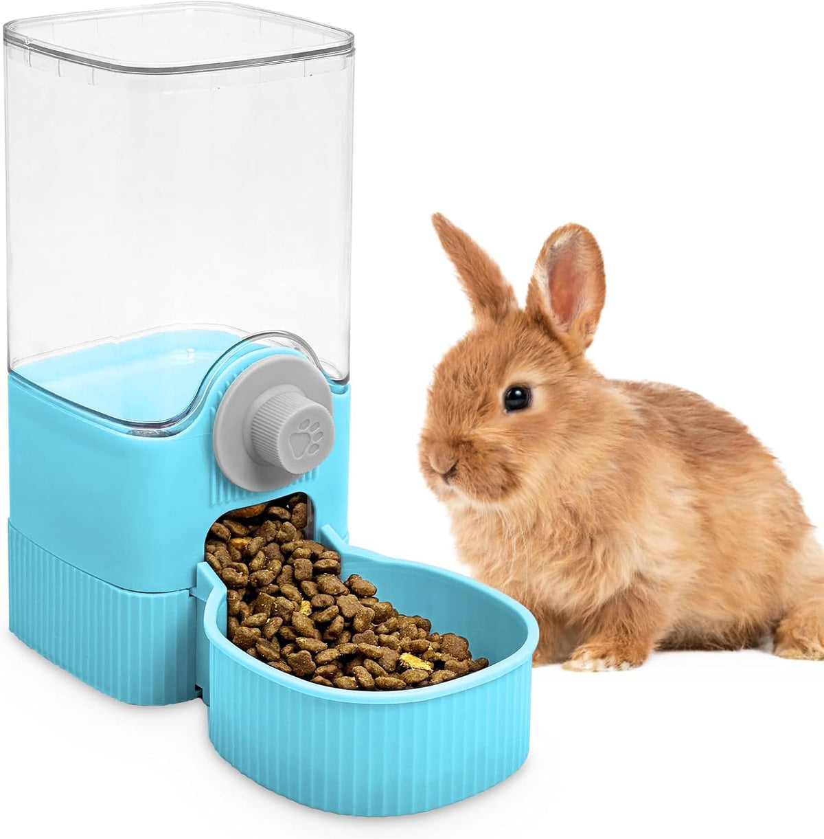 Fhiny Rabbit Food Dispenser, 40oz Large Capacity Hanging Gravity Bunny Feeder for Cage Automatic