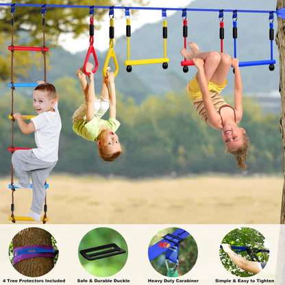 2x65 FT Ninja Warrior Obstacle Course for Kids with 13 Ninja Accessories - 600lbs Weight Capacity