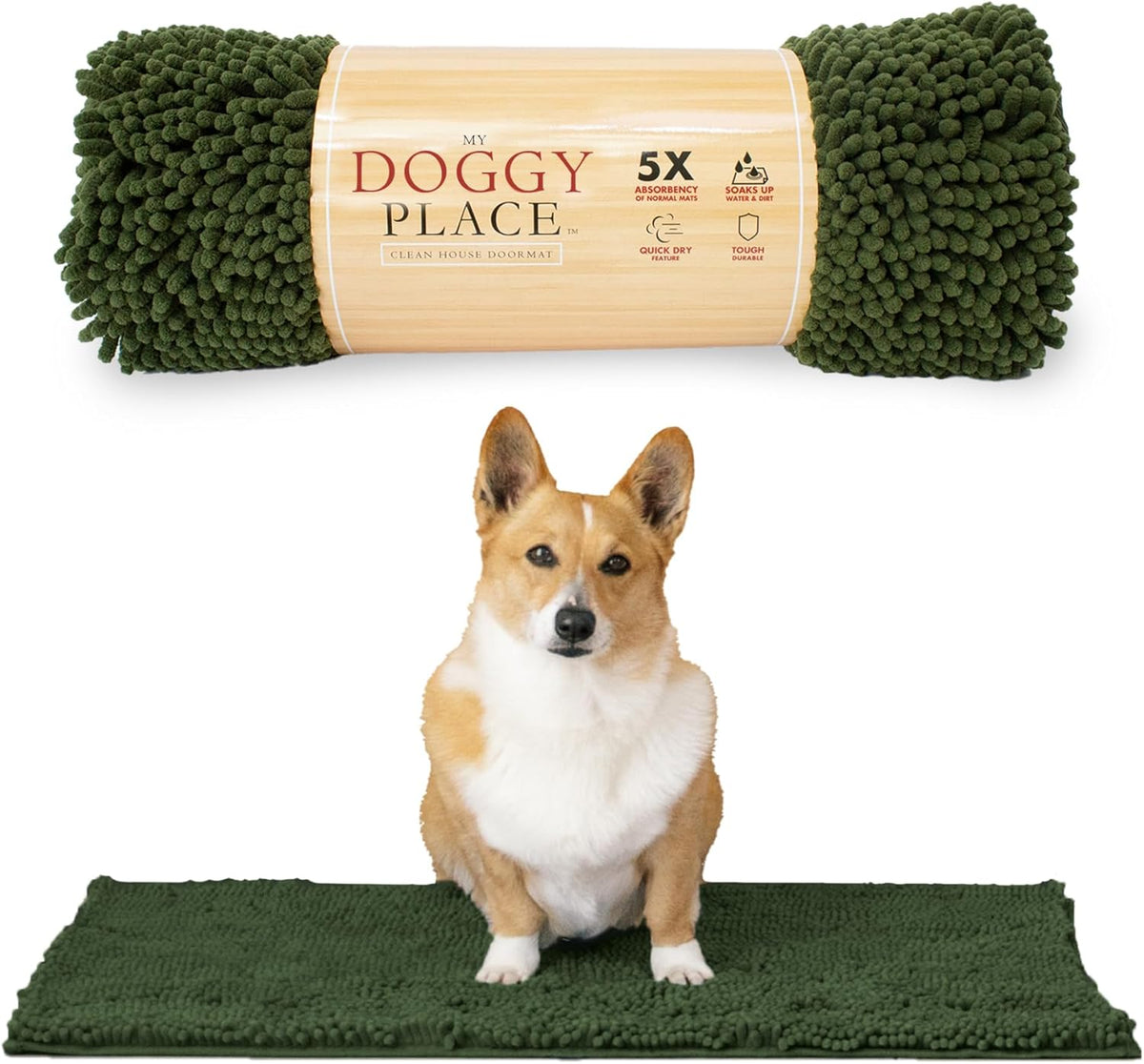 My Doggy Place Medium Chive Microfiber Dog Mat, 31" x 20", Rubber Backed, Absorbent, Quick Drying