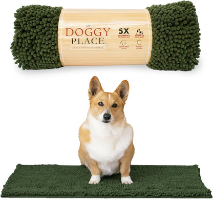 My Doggy Place Medium Chive Microfiber Dog Mat, 31" x 20", Rubber Backed, Absorbent, Quick Drying
