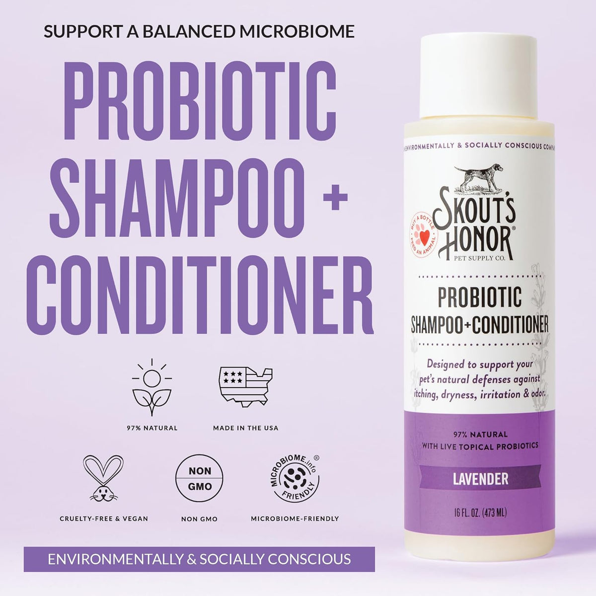 Skout's Honor Probiotic Dog Shampoo & Conditioner with Avocado Oil & Omega-3s, 97% Natural, Paraben