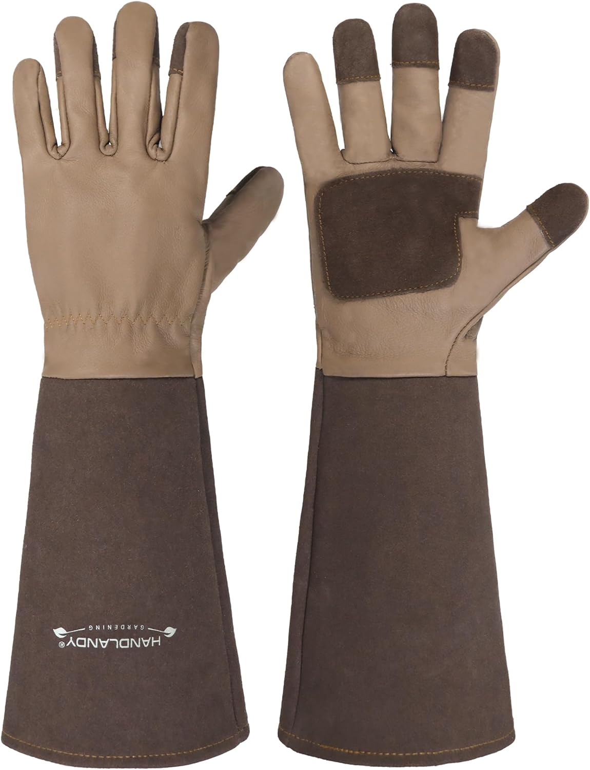 HANDLANDY Long Gardening Gloves for Men & Women, Cowhide Leather Rose Pruning Gloves- Breathable &