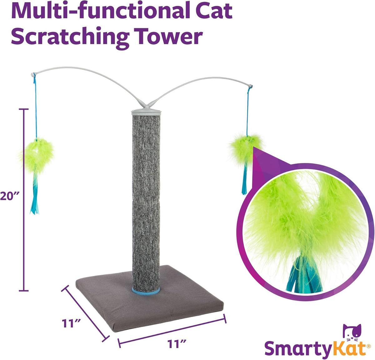 SmartyKat Scratch 'N Spin Carpet Cat Scratching Post with 2 Spinning Wand Toys, Plus 2 Replacement