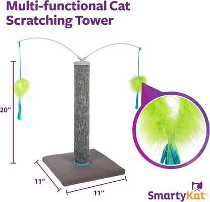 SmartyKat Scratch 'N Spin Carpet Cat Scratching Post with 2 Spinning Wand Toys, Plus 2 Replacement