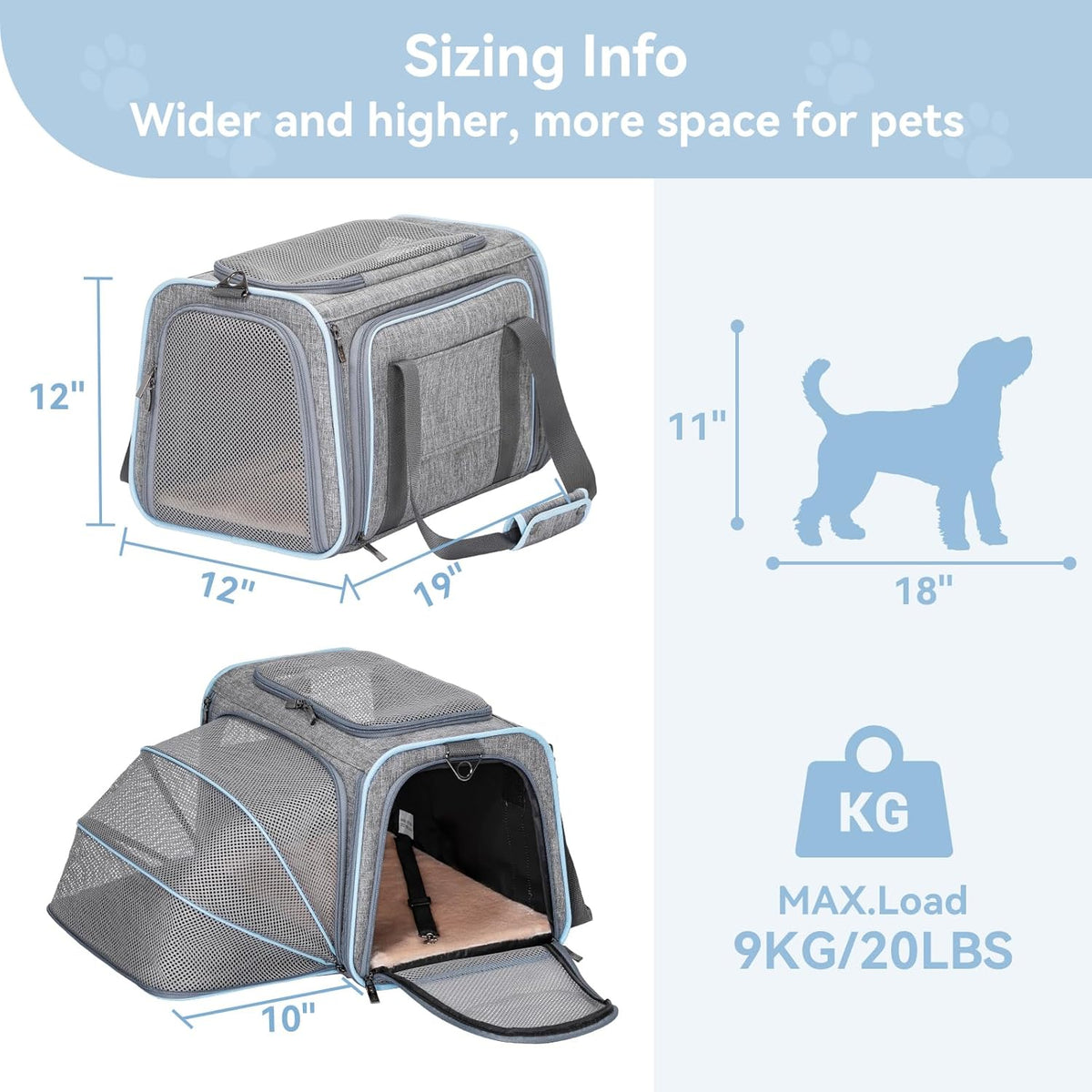 Petsfit Expandable Pet Carrier, 19x12x12 inches Soft-Sided Portable Cat Carrier Dog Carrier, with