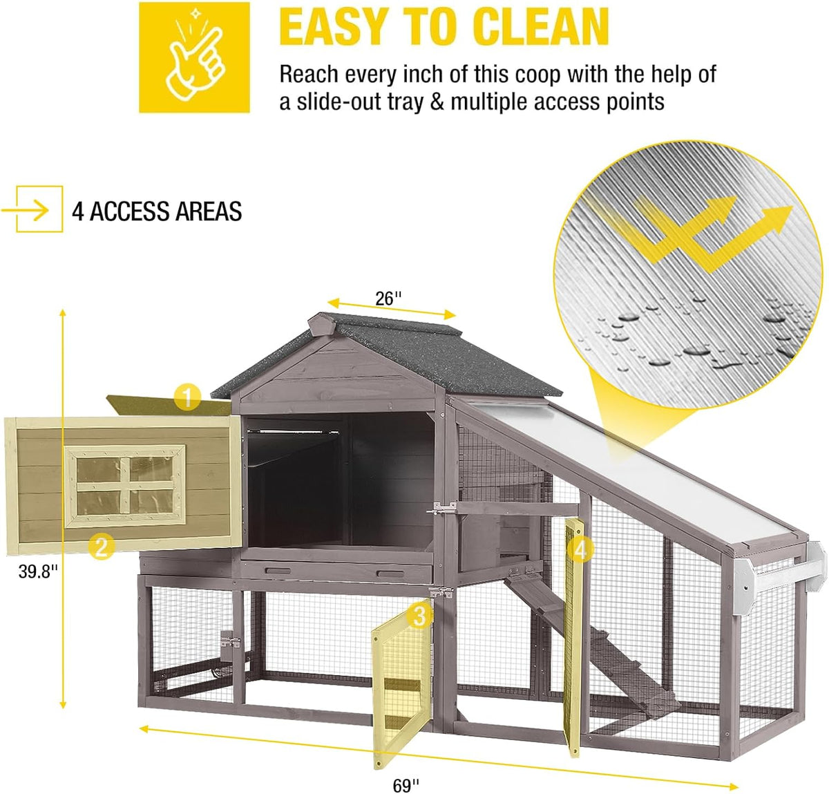 Aivituvin Chicken Coop Outdoor with Wheels, Mobile Hen House Wooden Poultry Cage with Run &