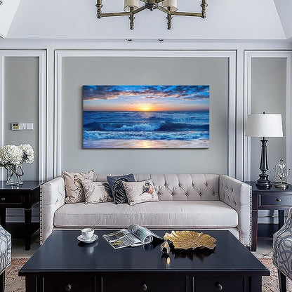 Lapremoly Framed Canvas Wall Art - Large Blue Ocean Beach Wall Painting for Living Room, Bedroom &