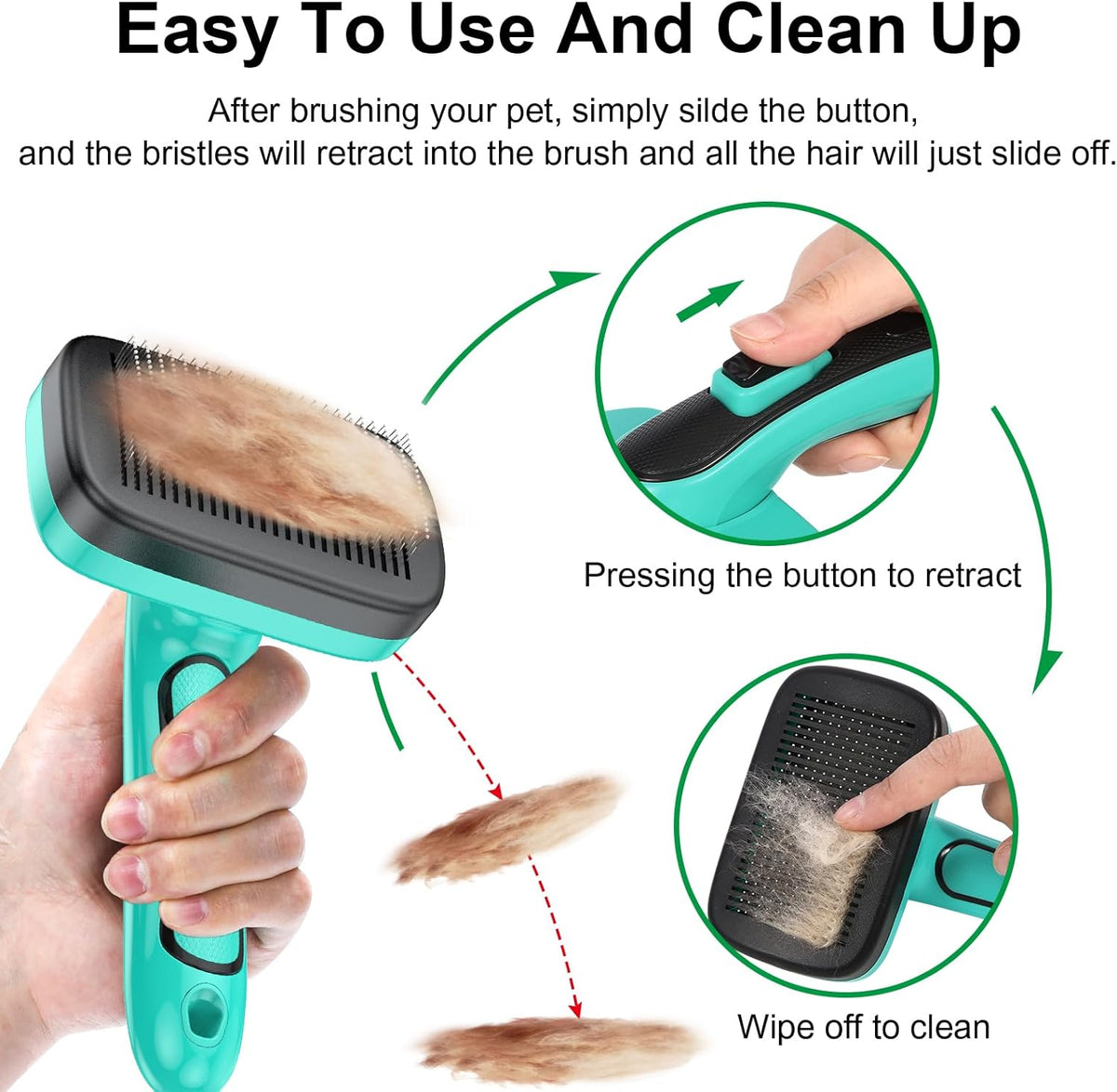 Dogs Self Cleaning Slicker Brush for Shedding & Grooming Short Long Haired Pets, Removes Loose Fur