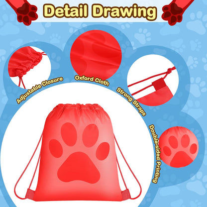 Yerliker 14 Pieces Paw Print Drawstring Bags Cute Paw Print Bags Bulk Reusable Dog Themed Party