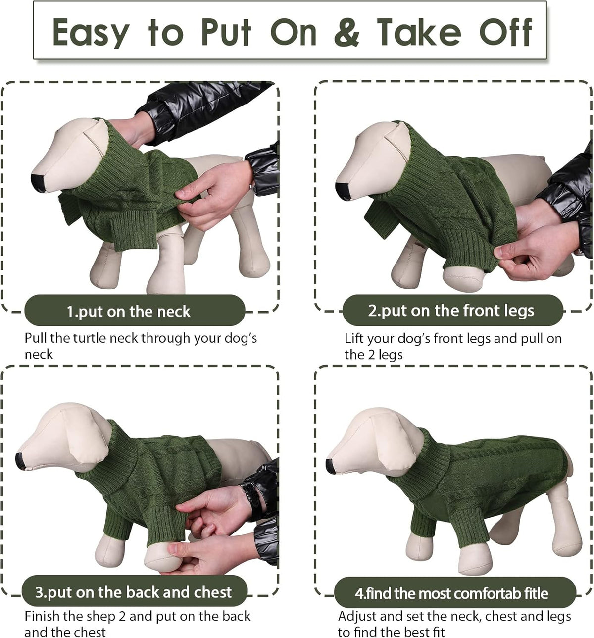 Queenmore Small Dog Pullover Sweater, Cold Weather Cable Knitwear, Classic Turtleneck Thick Warm