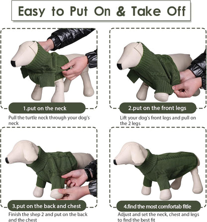Queenmore Small Dog Pullover Sweater, Cold Weather Cable Knitwear, Classic Turtleneck Thick Warm