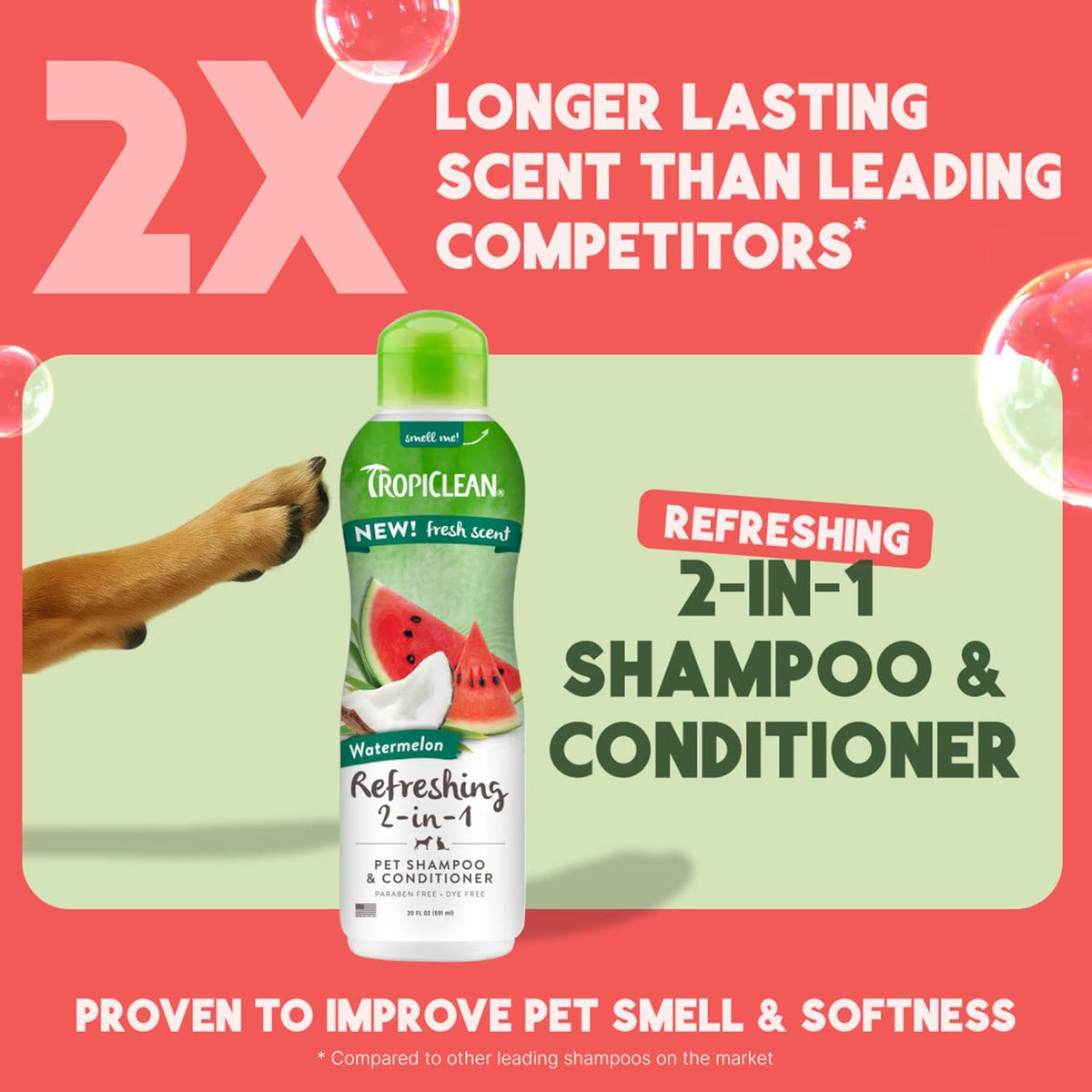 TropiClean Watermelon Refreshing 2-in-1 Cat & Dog Shampoo and Conditioner | Cat & Dog Bath Supplies