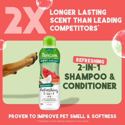 TropiClean Watermelon Refreshing 2-in-1 Cat & Dog Shampoo and Conditioner | Cat & Dog Bath Supplies