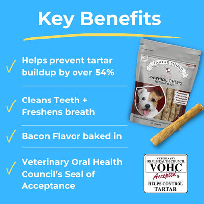 Tartar Shield Soft Rawhide Chews | Safe Dental Treats for Small Dogs | Vet VOHC Approved | Daily