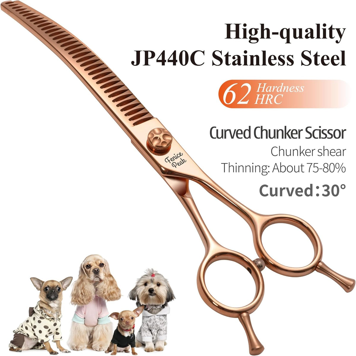Fenice Peak Professional Dog Grooming Scissors Pet Curved Chunker Shears 7.0'' Extremely Sharp