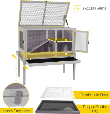 Aivituvin Wooden Guinea Pig Cages Indoor with Removable Stand, Anti Chewing Rabbit Hutch with Ramp
