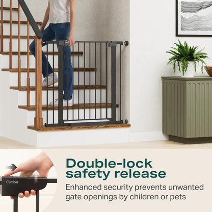 Cumbor 36" Extra Tall Baby Gate for Dogs and Kids with Wide 2-Way Door, 29.7-40.6" Width, and Auto