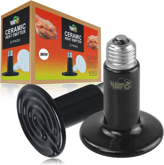 LUCKY HERP 50W Ceramic Heat Emitter, Reptile Heat Bulbs, Ceramic Heat Lamp for Reptiles, Amphibian