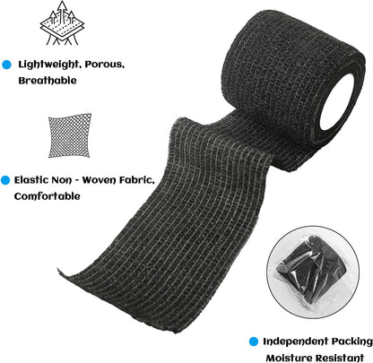24 Rolls Black Elastic Self Adhesive Bandage Wrap, Breathable Flexible Fabric Non Woven Cohesive