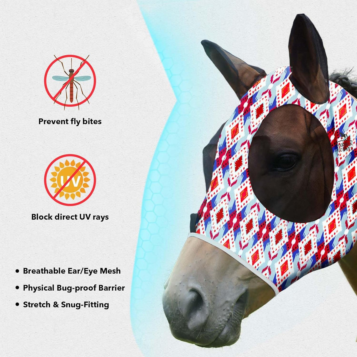 Harrison Howard Super Comfort Stretchy Fitting Horse Fly Mask with UV Protection Soft on Skin with