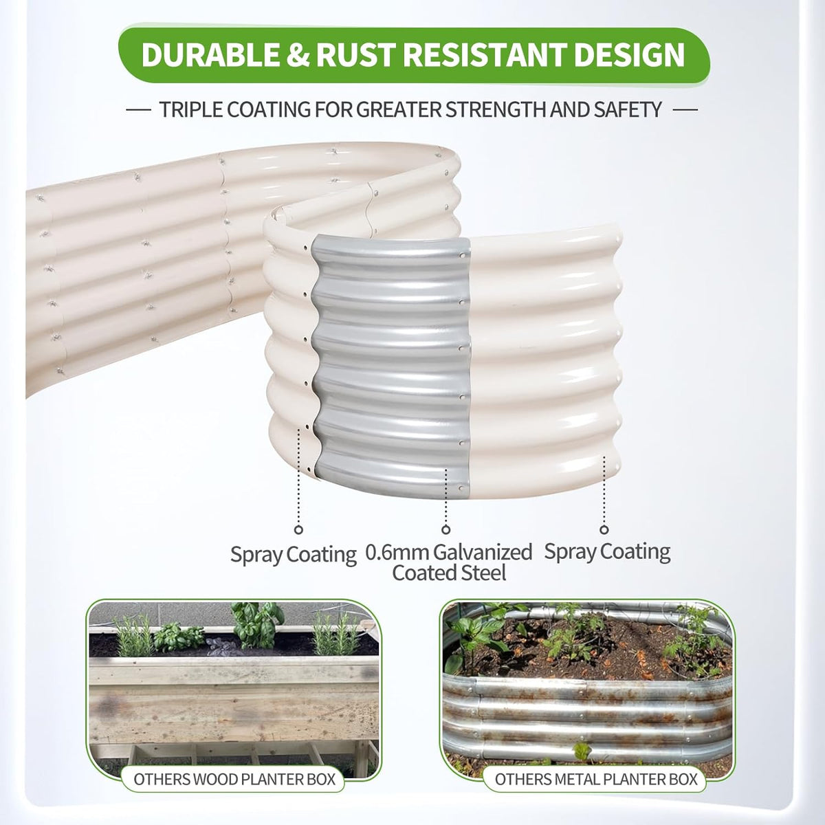 Galvanized Raised Garden Bed - 4x2x1.4FT Metal Planter Boxes Outdoor | Oval Steel Raised Bed Kit