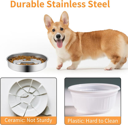 Slow Feeder Dog Bowl - 2 Cups Stainless Steel Dog Slow Feeder Food Bowl, Metal Non-Slip Lick