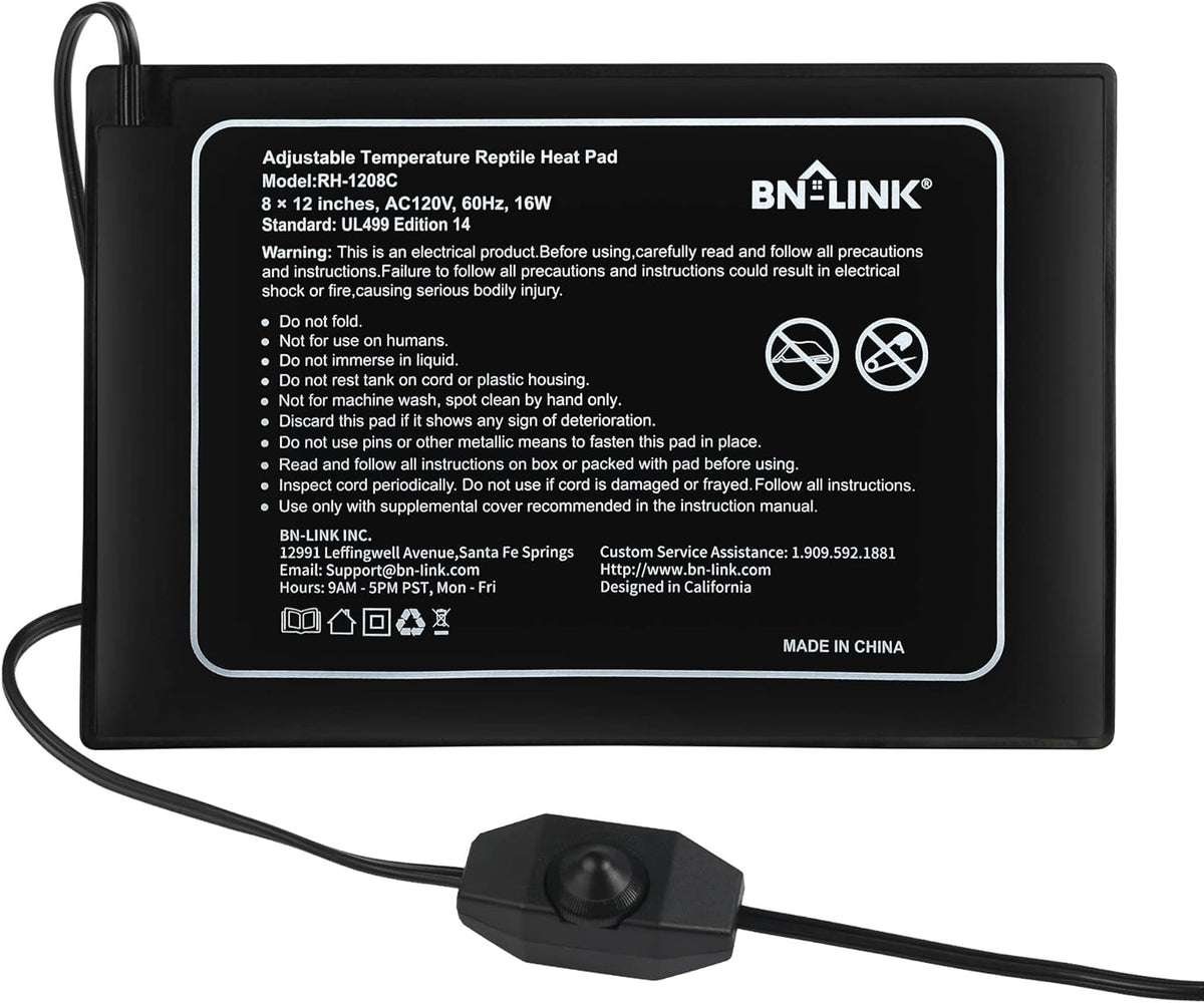 BN-LINK Reptile Heating Pad 8" X 12" with Adjust Knob, Adjustable Temperature Electric Indoor Under