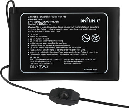 BN-LINK Reptile Heating Pad 8" X 12" with Adjust Knob, Adjustable Temperature Electric Indoor Under
