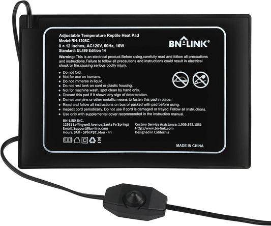 BN-LINK Reptile Heating Pad 8" X 12" with Adjust Knob, Adjustable Temperature Electric Indoor Under