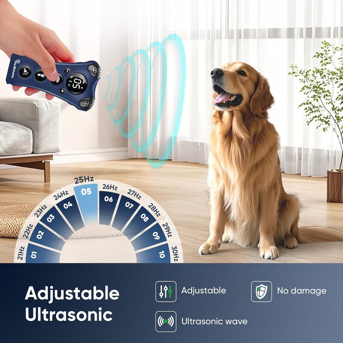 Ultrasonic Dog Bark Deterrent Device –10-Level Adjustable Anti Barking Trainer with Flashlight