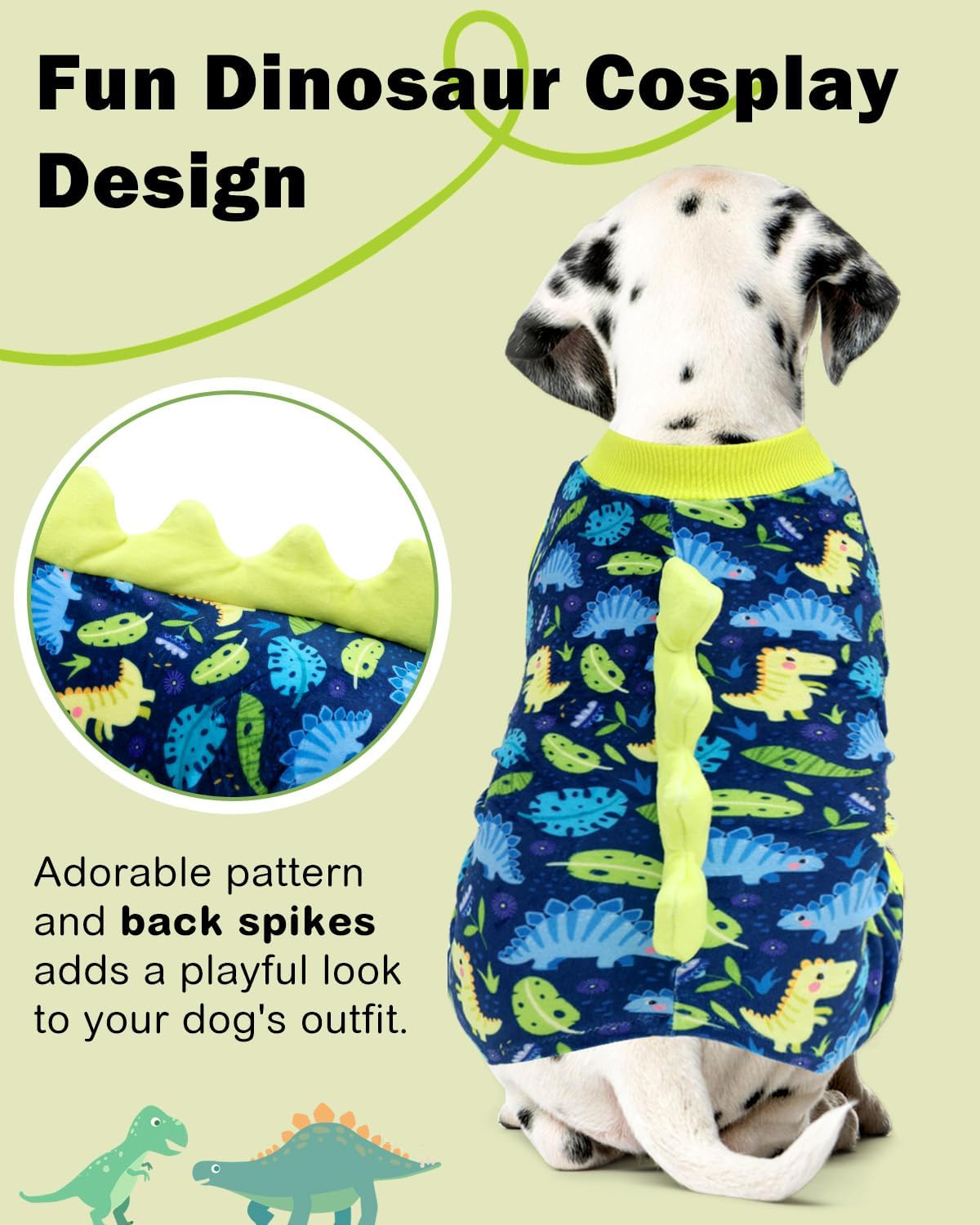 CuteBone Dinosaur Costume Dog Pajamas, Stretchy Spandex Crystal Velvet Sleepwear Coat for Small