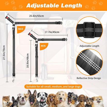 BWOGUE 2 Piece Dog Seat Belt for Car with Elastic Bungee Buffer Safety Seatbelt Car Headrest