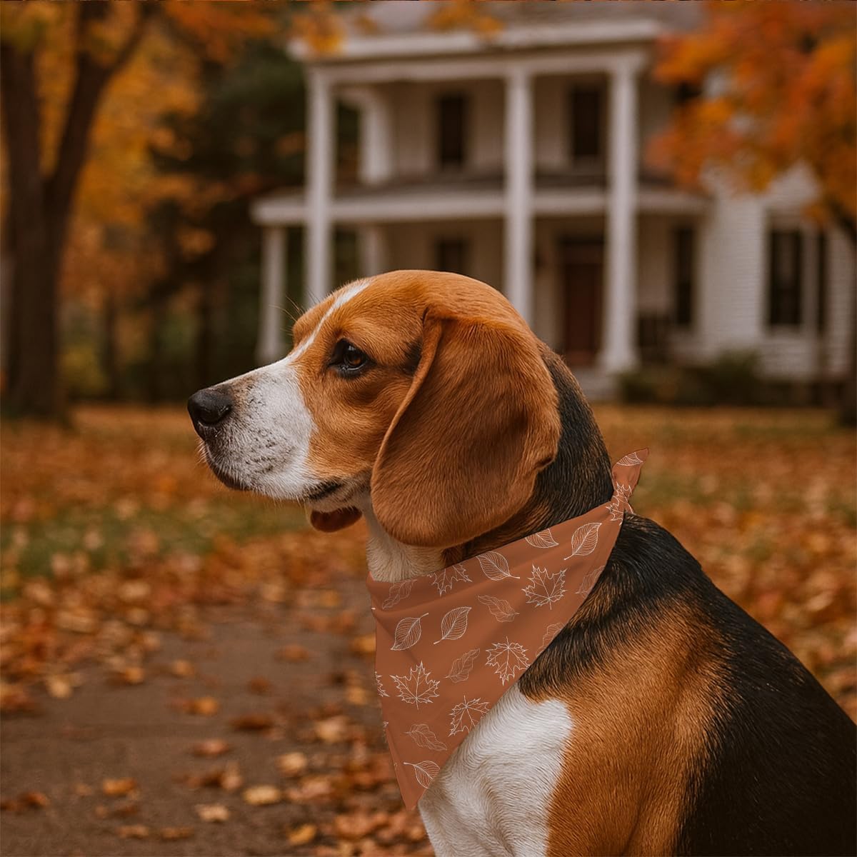 Fall Dog Bandanas Orange Autumn Leaves Print Pet Scarf for Boy and Girl Holiday Bandana for Medium