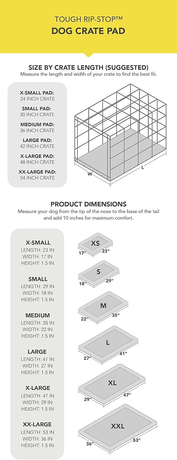 K9 Ballistics Tough Ripstop Dog Crate Pad - Durable & Machine Washable with Non-Skid Bottom and