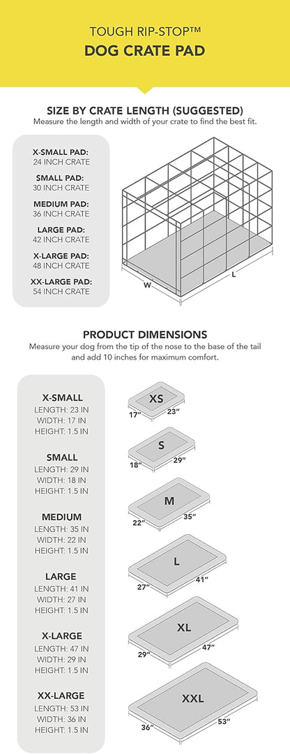 K9 Ballistics Tough Ripstop Dog Crate Pad - Durable & Machine Washable with Non-Skid Bottom and